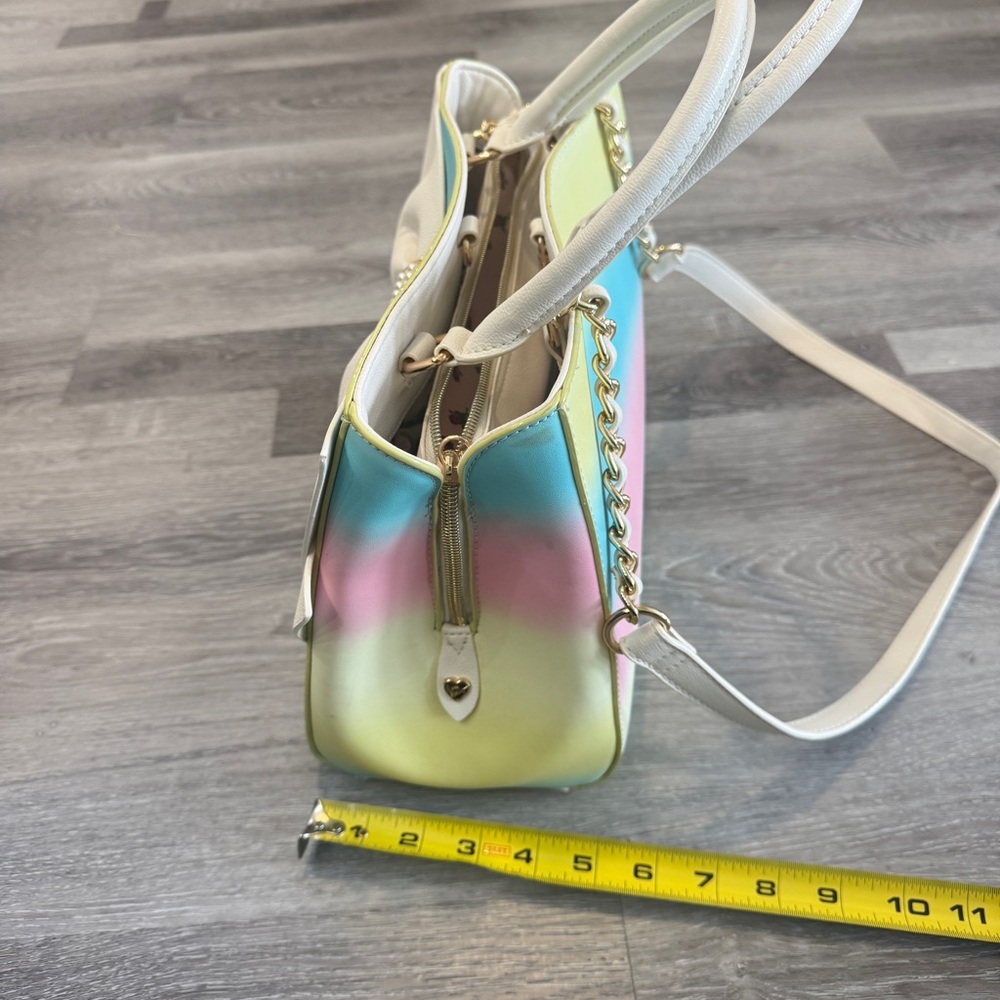Betsy Johnson Bow Satchel Bag – CLEAN – Pastel Rainbow Ombré – Pearl Detail - Picture 14 of 15